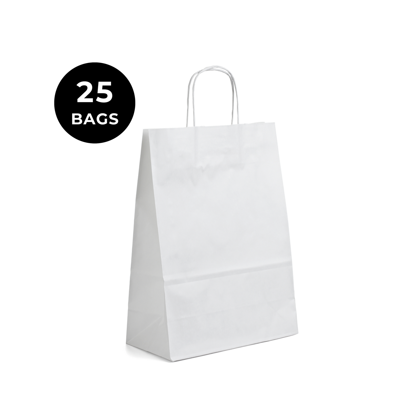 Pack - 25 bags - 8x4.5x10.25 Inches White Paper Bags with Handles