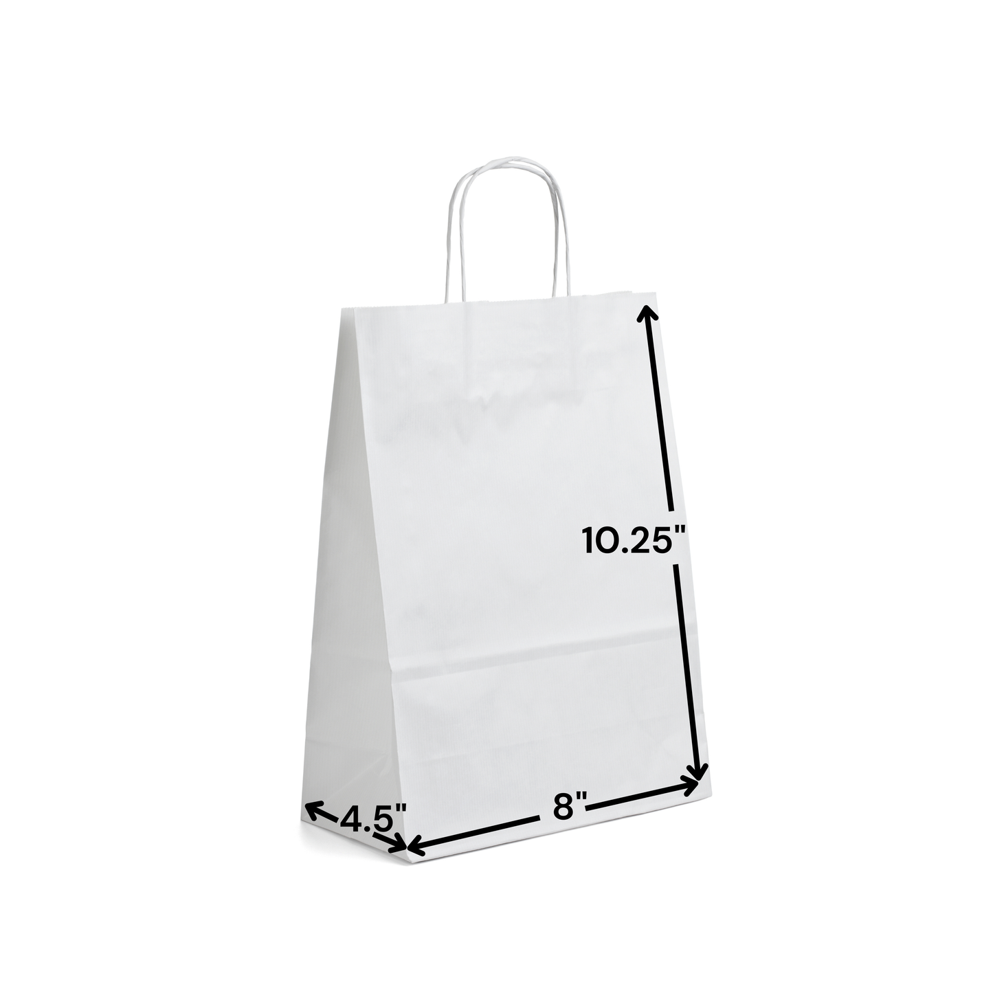 Pack - 25 bags - 8x4.5x10.25 Inches White Paper Bags with Handles