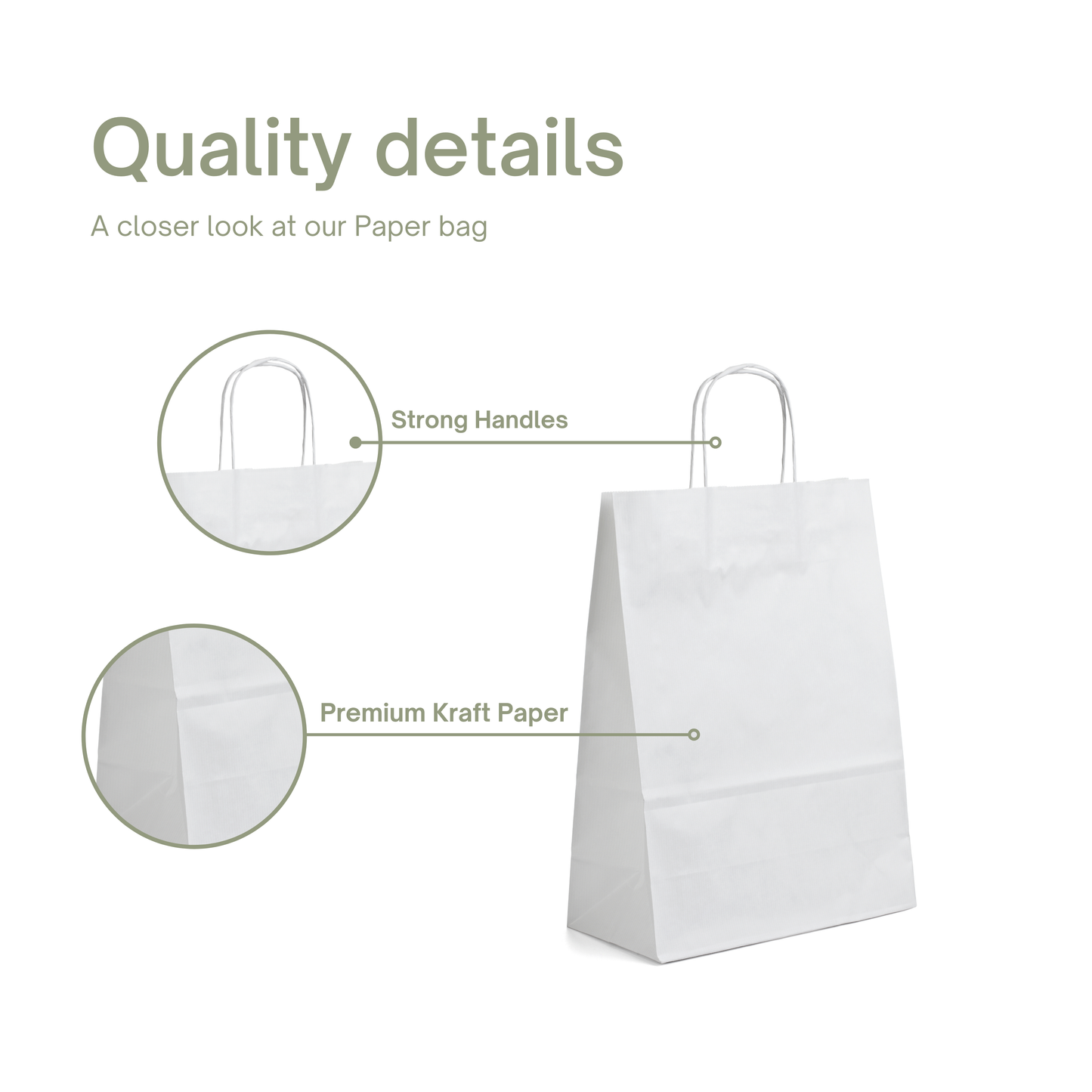 Pack - 25 bags - 8x4.5x10.25 Inches White Paper Bags with Handles